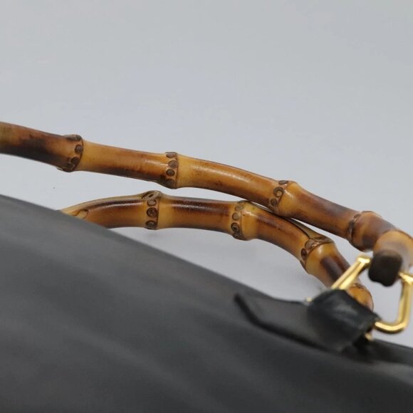 GUCCI Bamboo Hand Bag Leather 2way Black Gold - Picture 9 of 16